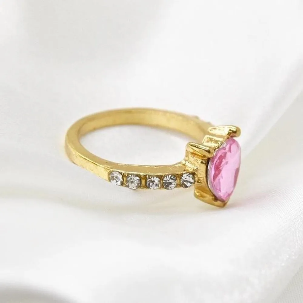Pink Heart Gem Ring Gold Size 6 - Image 4