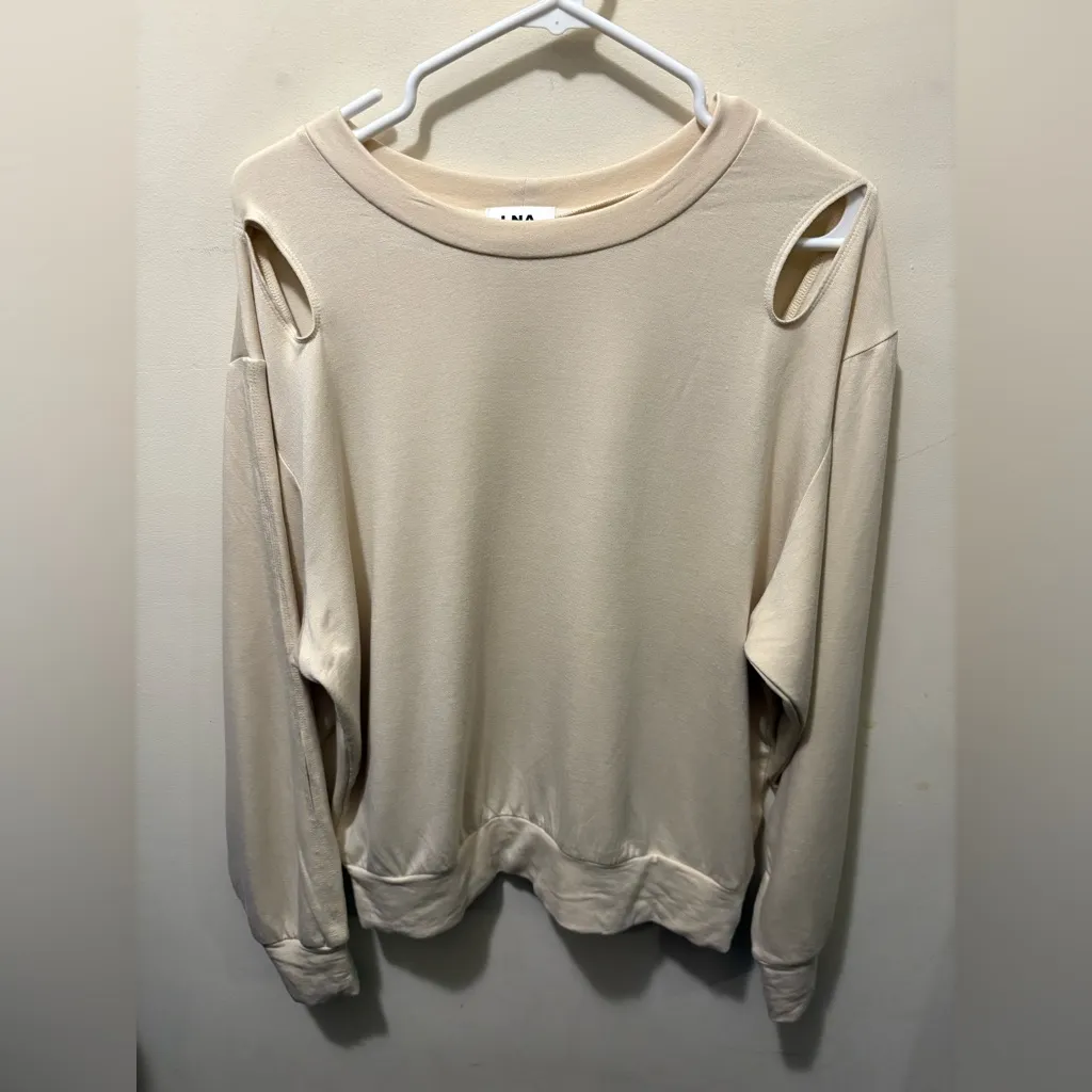 LNA Karl Cream Cut-Out Sweatshirt‎ size Large - Image 5