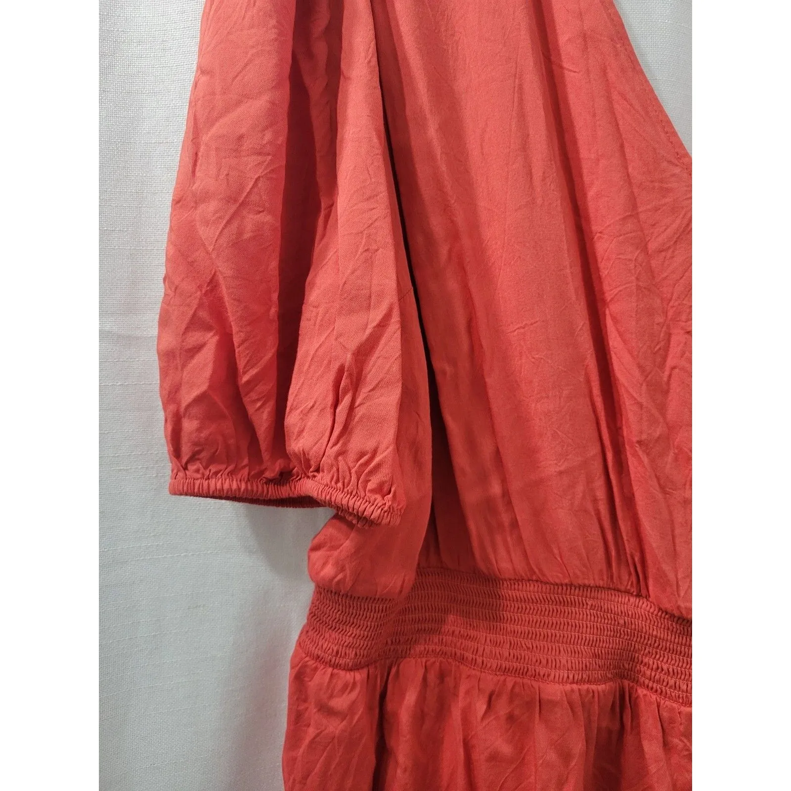 Express Women's Romper Somcked Waist Shorts  Jumpsuit Coral Size XL - Image 7