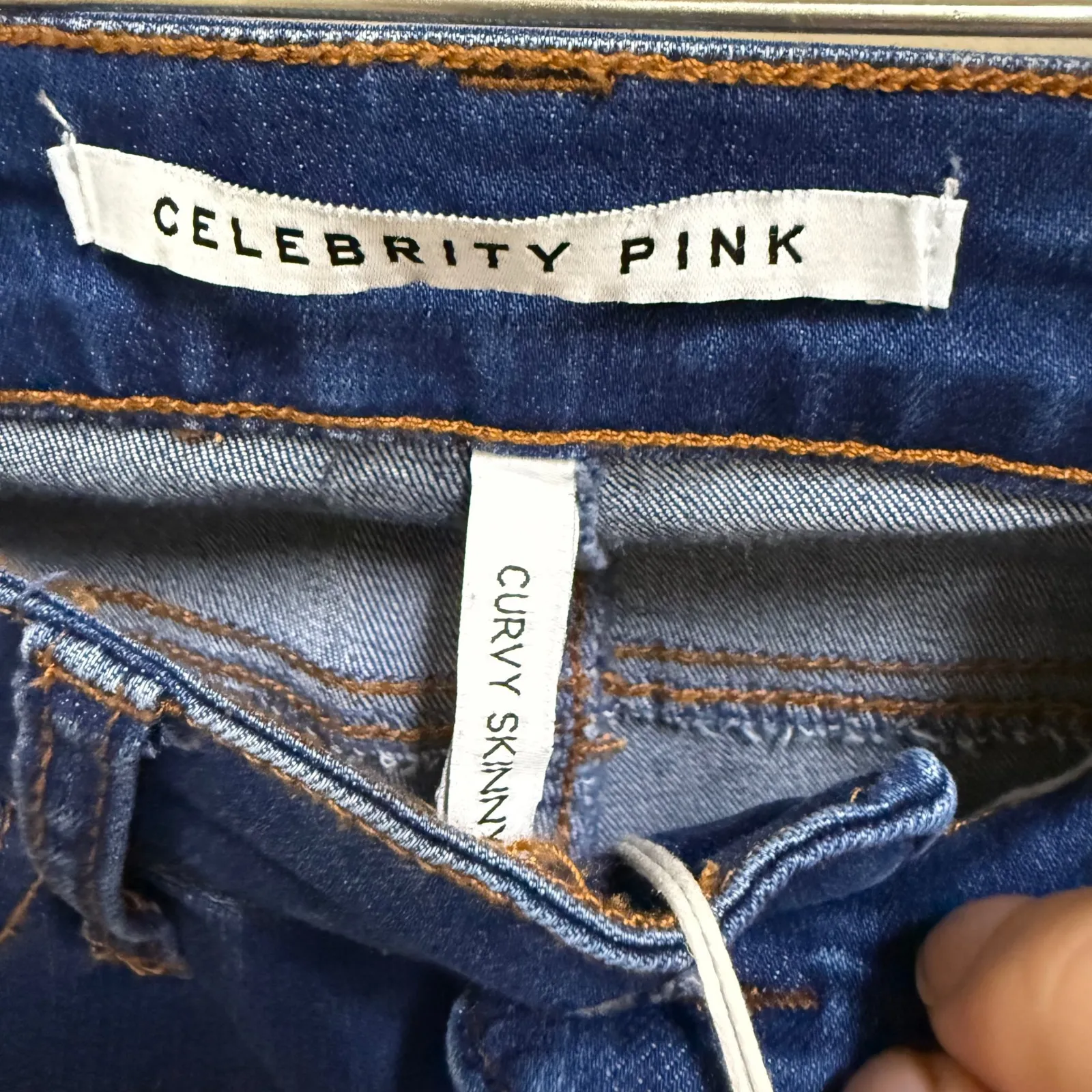 Celebrity Pink Women's Mid Rise Curvy‎ Skinny Jeans Dark Wash Size 0 24 NEW - Image 6