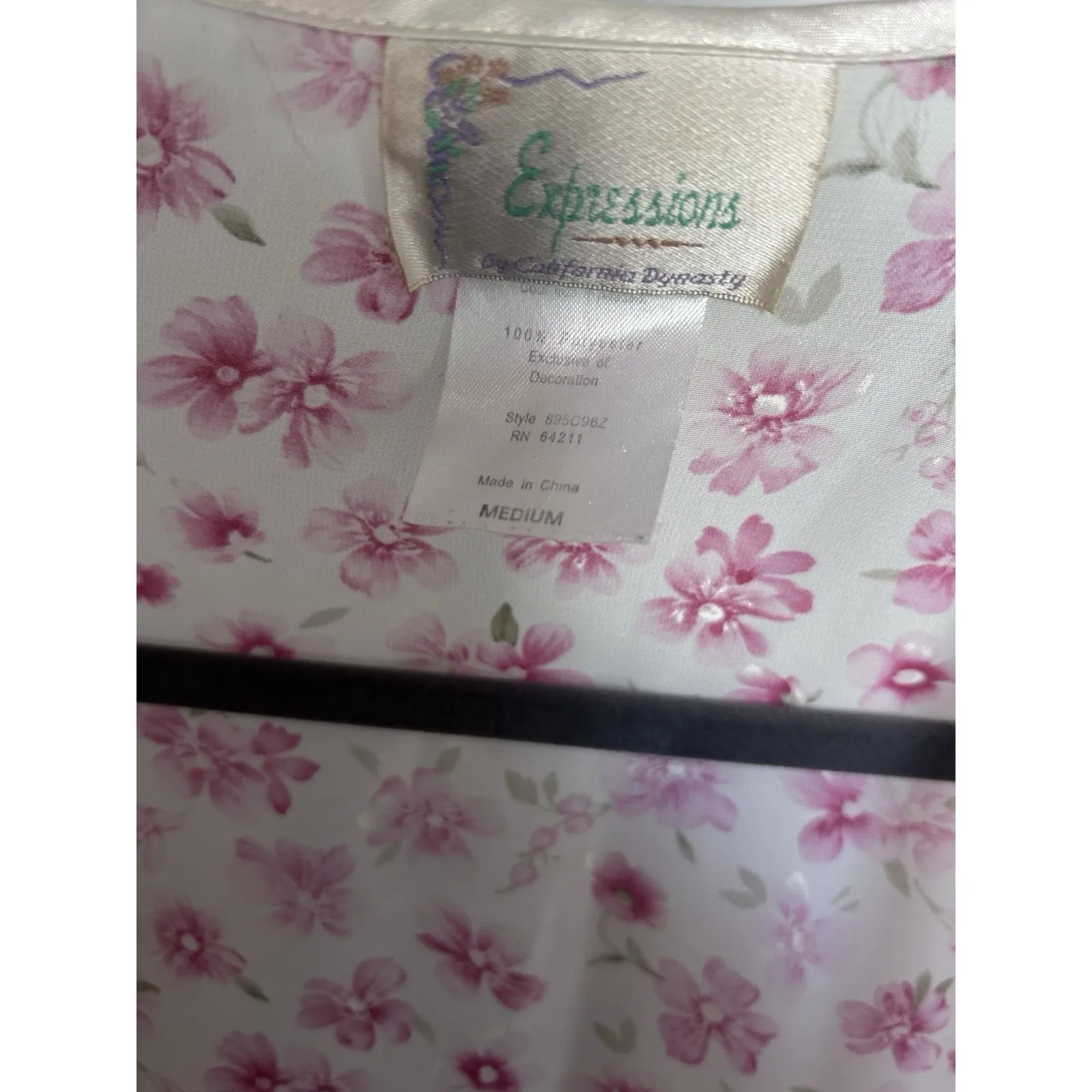 Expressions By California Dynasty Lingerie Medium Semi Sheer Robe Floral VTG - Image 5