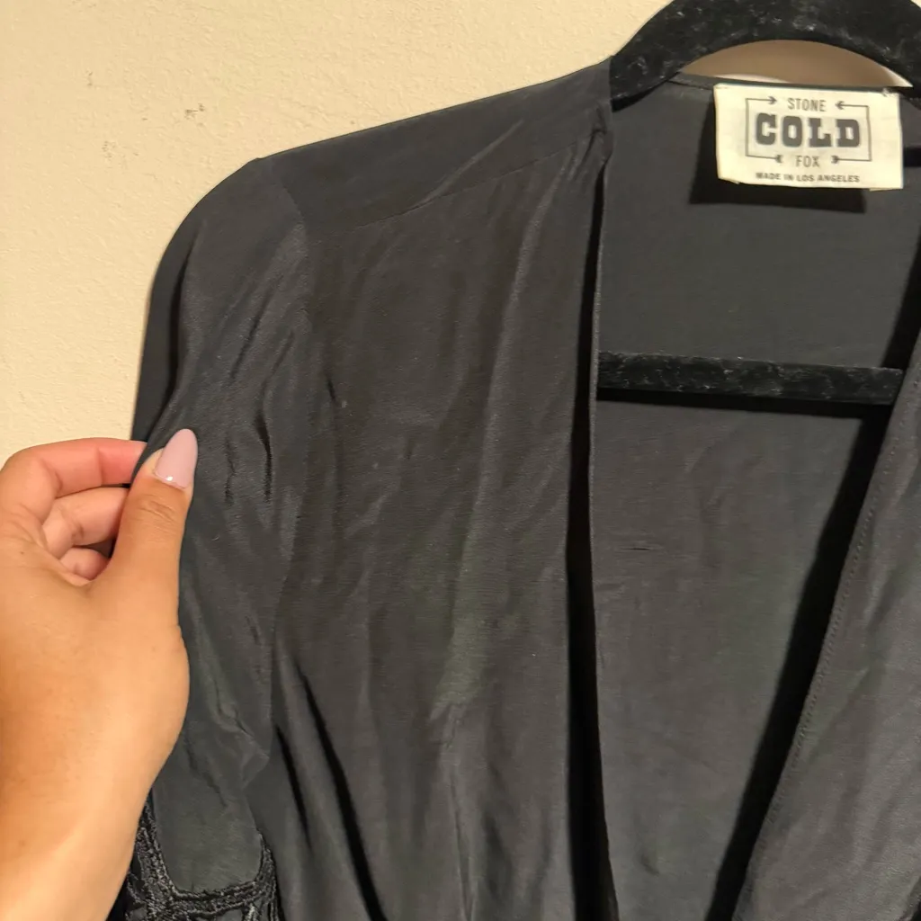 Stone Cold Fox 100% Silk Lace Robe Black Dress- One Size - Image 8