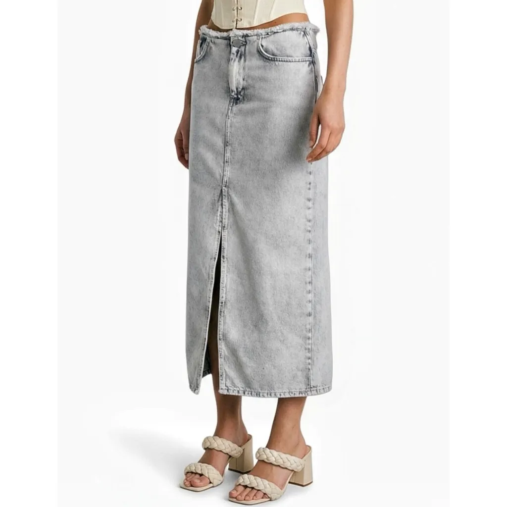 ALLSAINTS Honor Denim Frayed Maxi Skirt, Snow Grey, 12 (US) - Image 2