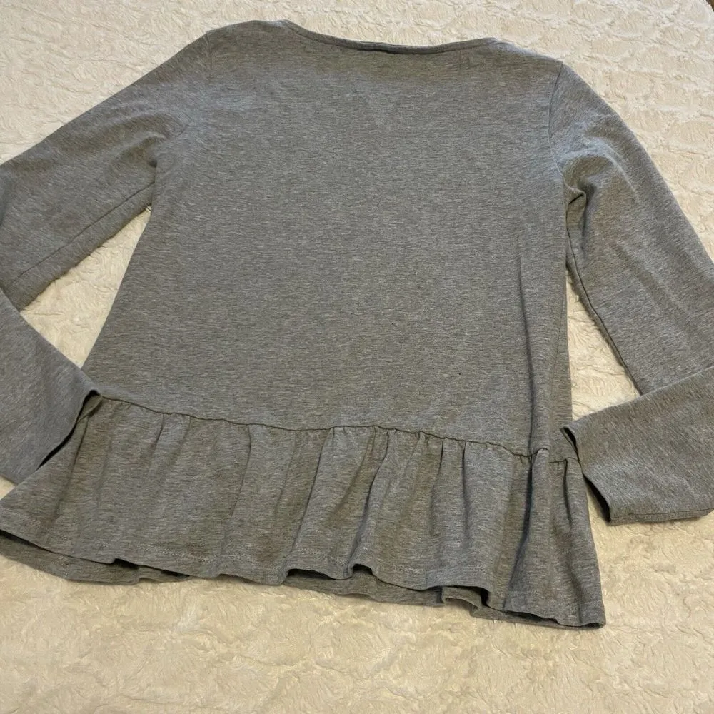 I‎ Crew Solid Grey Gray Ruffled Blouse Small S Longsleeved Casual - Image 3