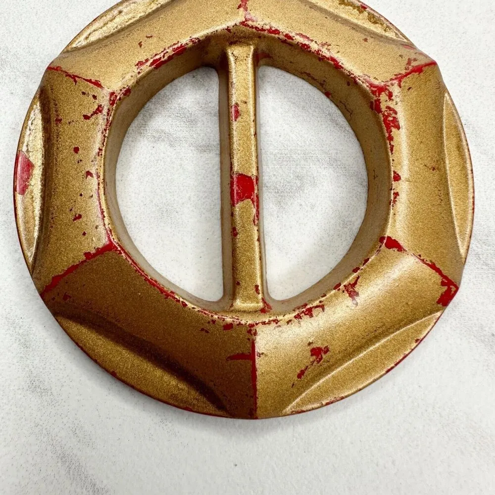 Vintage Plastic Metallic Scarf Slide Shirt Tie Bar Belt Buckle Gold - Image 4