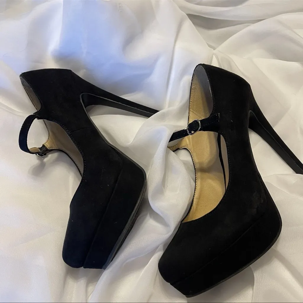 Chinese Laundry Black Platform MJ Pumps 7M Faux Suede 5” Heels Closed Toe - Image 3