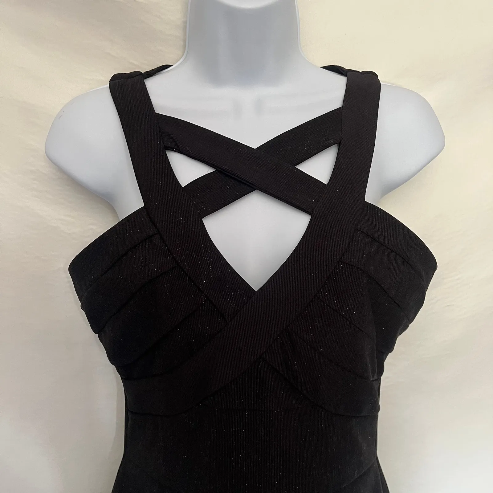 Crystal Doll Bandage Bodycon Dress Sz 3 Y2K Clubwear Sparkly Mini Cutout NWT LBD - Image 2