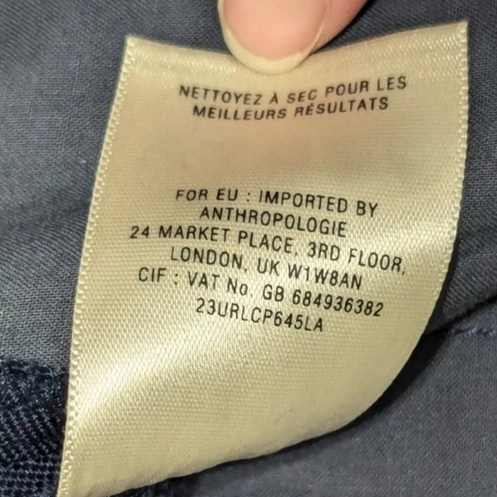 Anthropologie Leifsdottir Navy Blue Linen Trousers Ruffle Front Tapered Pants - Image 6