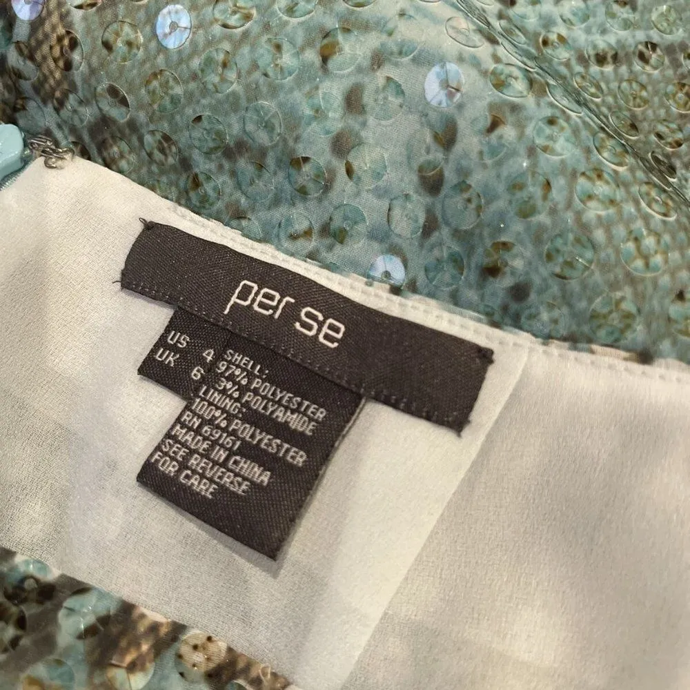 Per Se Sequin Snake Print Straight Skirt Womens Size 4 Green Statement Piece NEW - Image 5