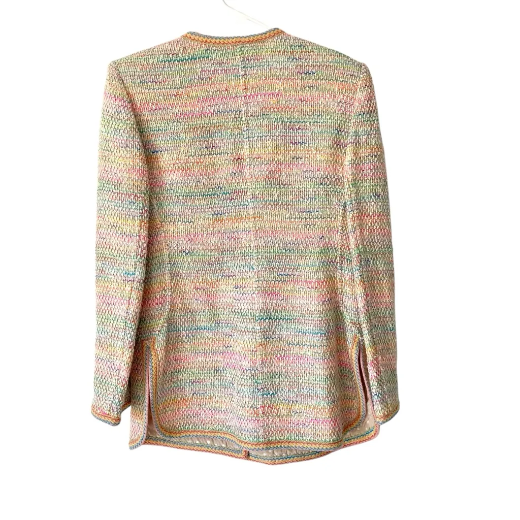 Emanuel Ungaro Confetti Colored Tweed Blazer Jacket Cream Metallic Pink size 12 - Image 5