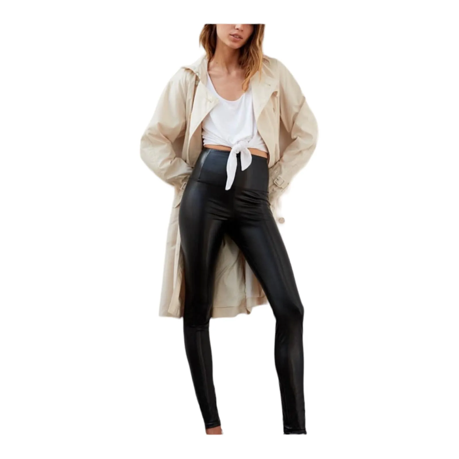 WILFRED Vegan Leather Leggings Black Pants Stretchy Sculpts High Rise Small EUC - Image 9