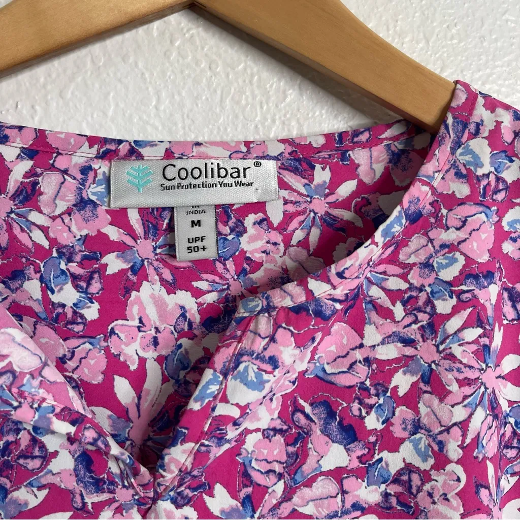 Coolibar Sun Protection Floral Long Sleeve Top Size Medium Pink - Image 2