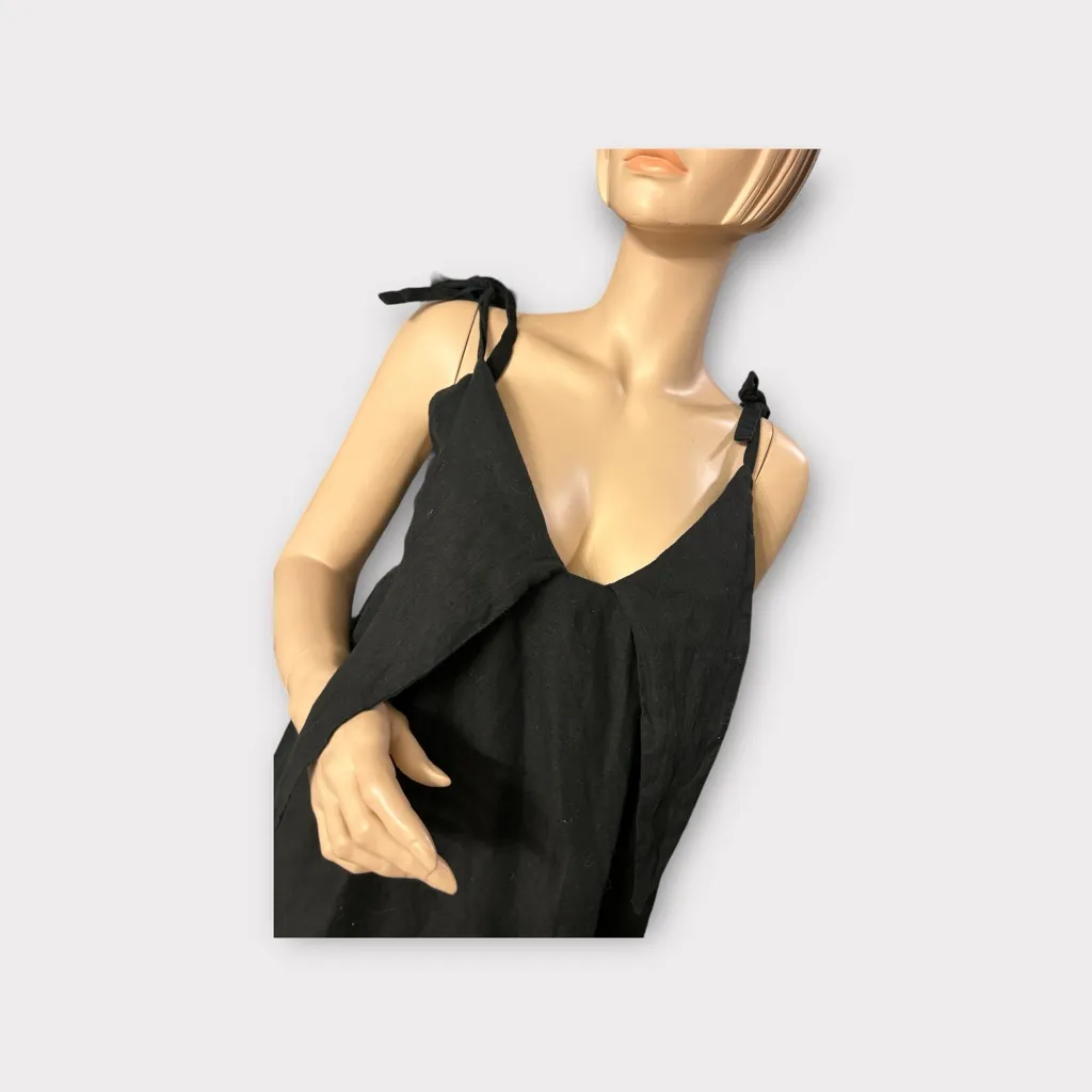 Emerson Fry India Collection Dress‎ Medium M Black Linen Midi Cotton - Image 2