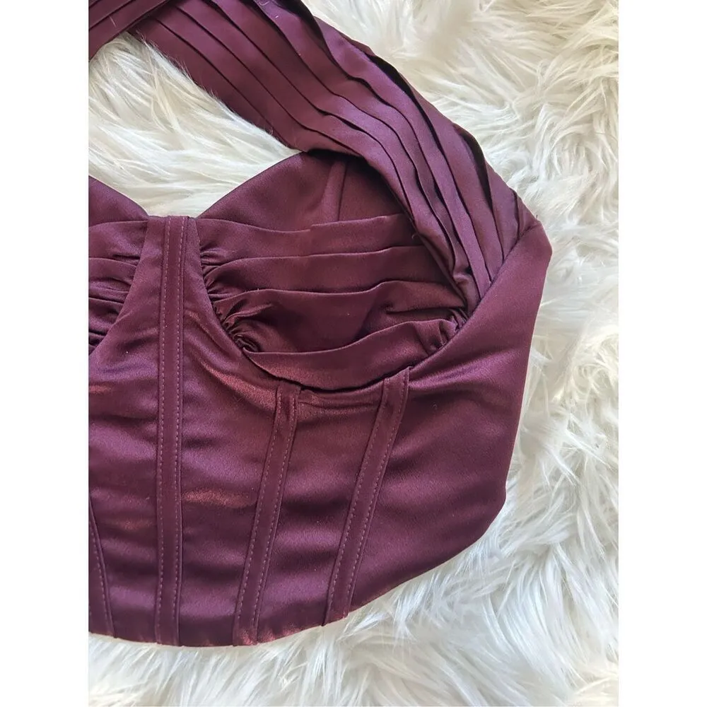 Pretty little thing burgundy corset wraparound sexy crop top size 0 - Image 2