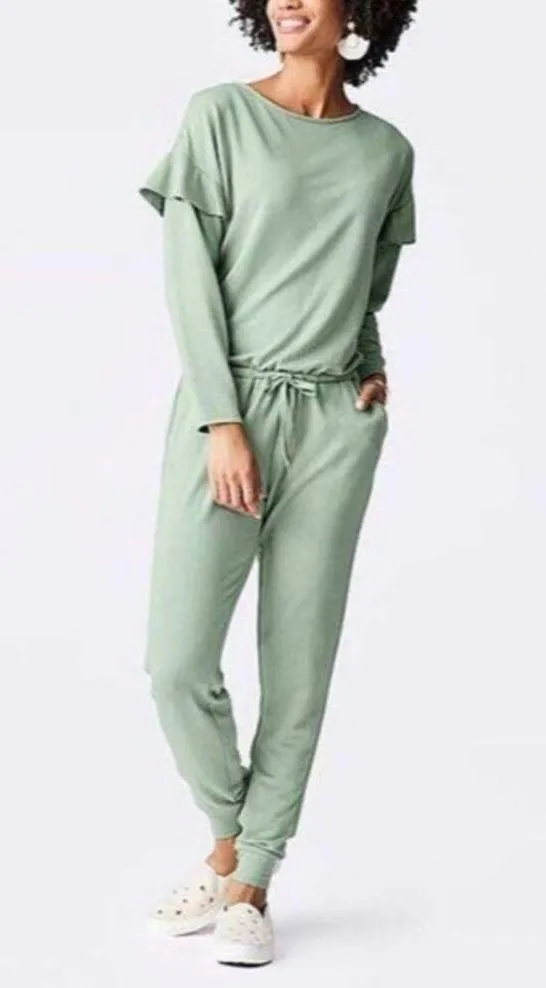 Matilda Jane Mint Green Long Sleeve Resting Day Pocket Knit Jumpsuit Sz.L - Image 2