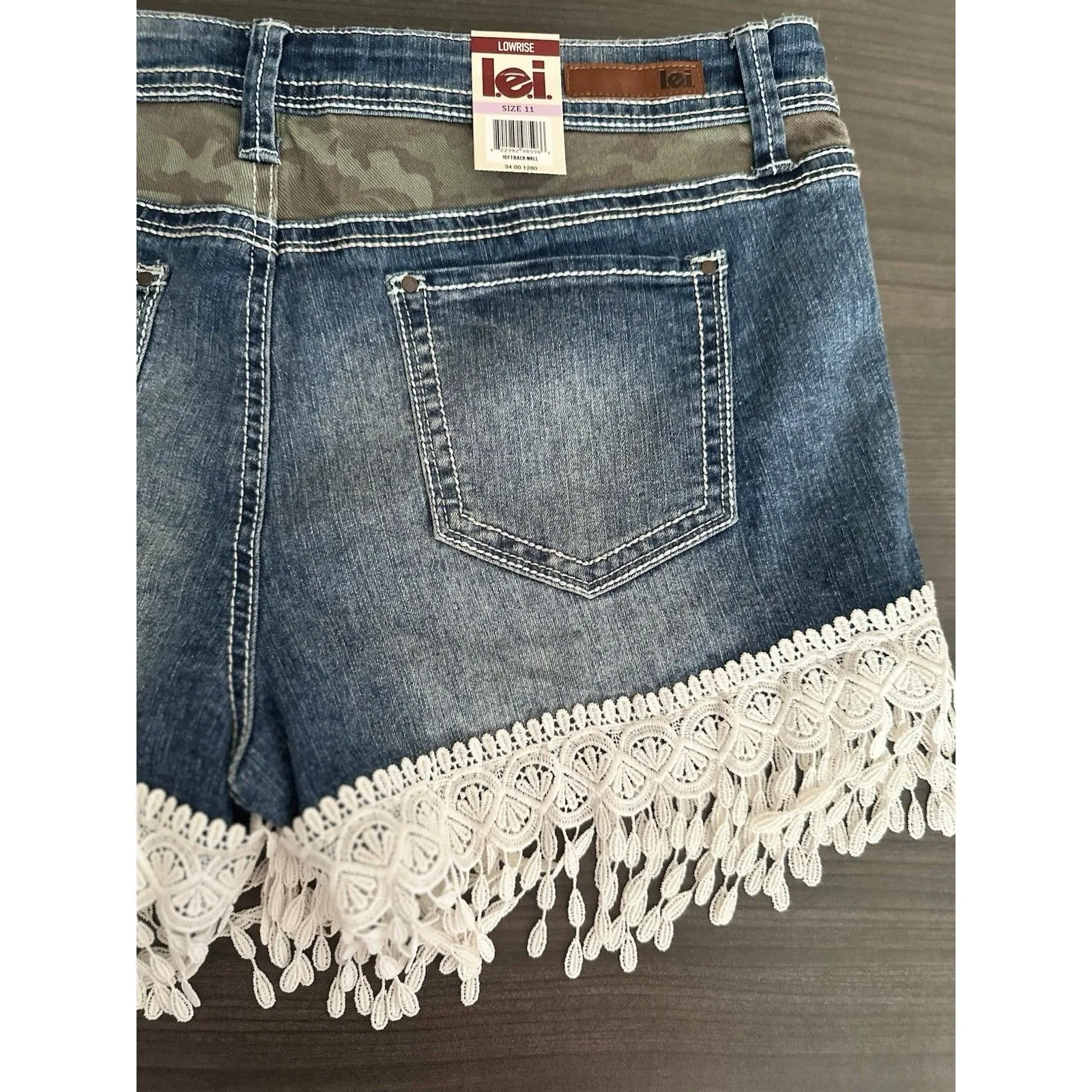 Vintage Lei Womens Size 11 Jean Shorts Boho Festival Camo Fringe‎ Bollywood NWT - Image 12