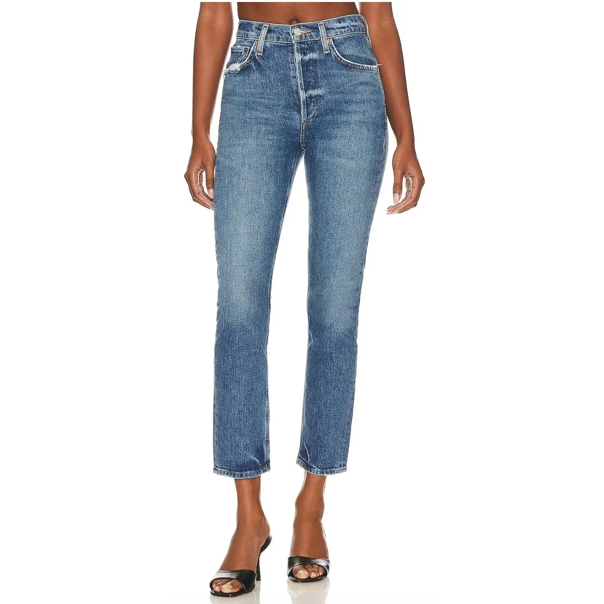 Agolde Riley Long High Rise Straight Jeans - Image 2
