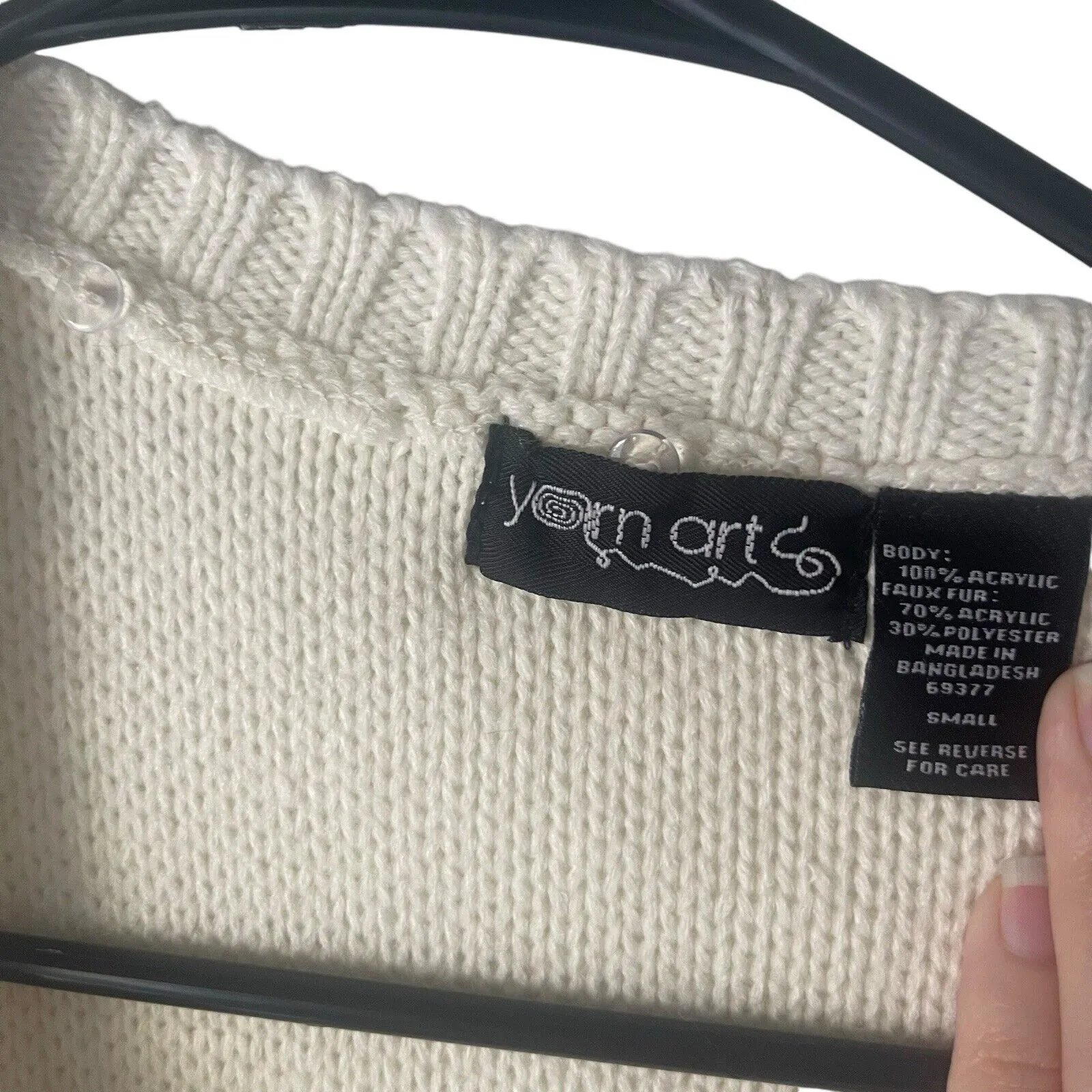 Yarn Art Size Small Ivory Cable Knit Fisherman Toggle Buttons Sweater Vest White - Image 6