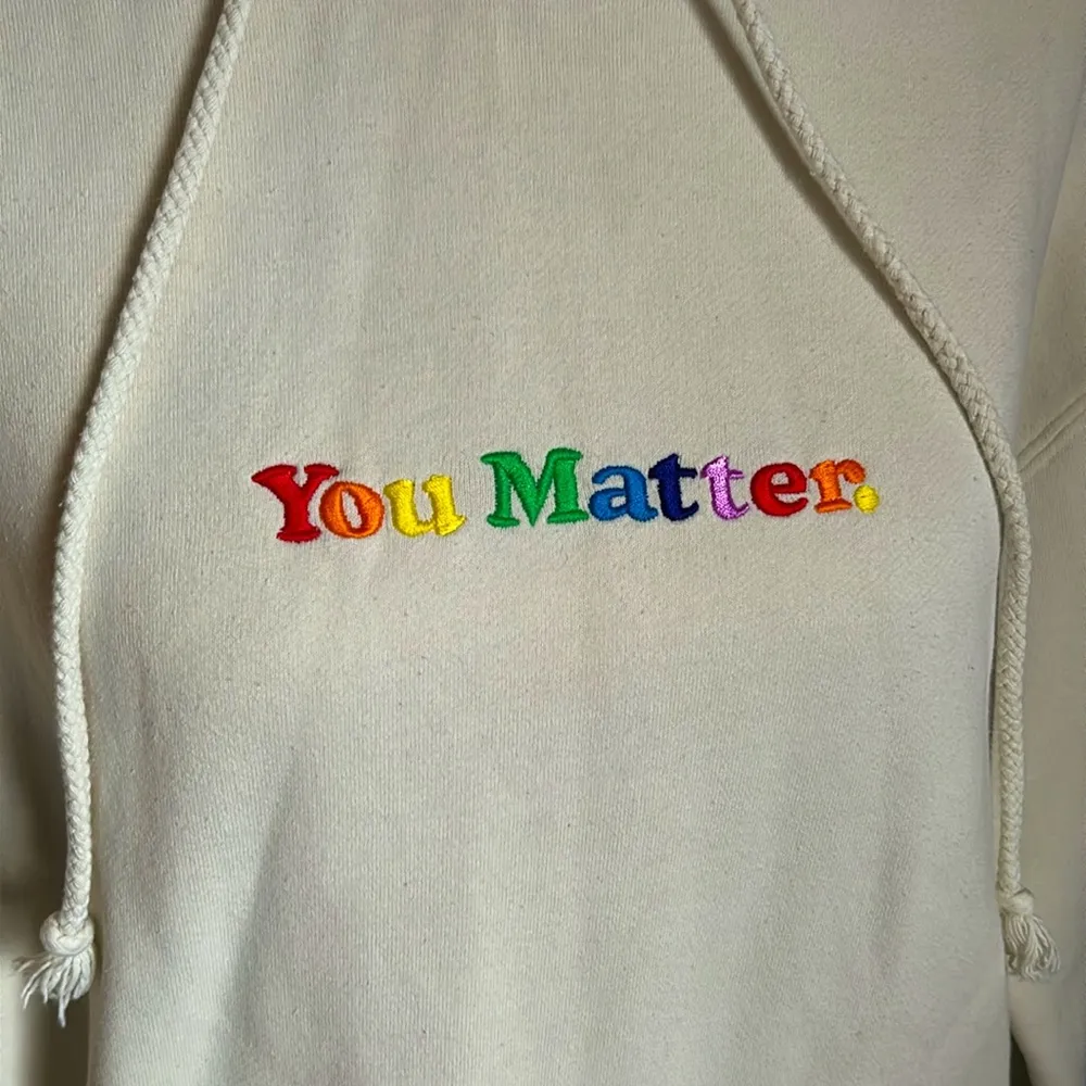 You Matter Embroidered Unisex Solid Eggshell Pullover Sweatshirt Hoodie White Size M - Image 3