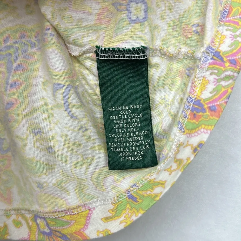 Ralph Lauren Cropped sleeves Paisley Print Bohemian Top Cotton Sz Large - Image 6