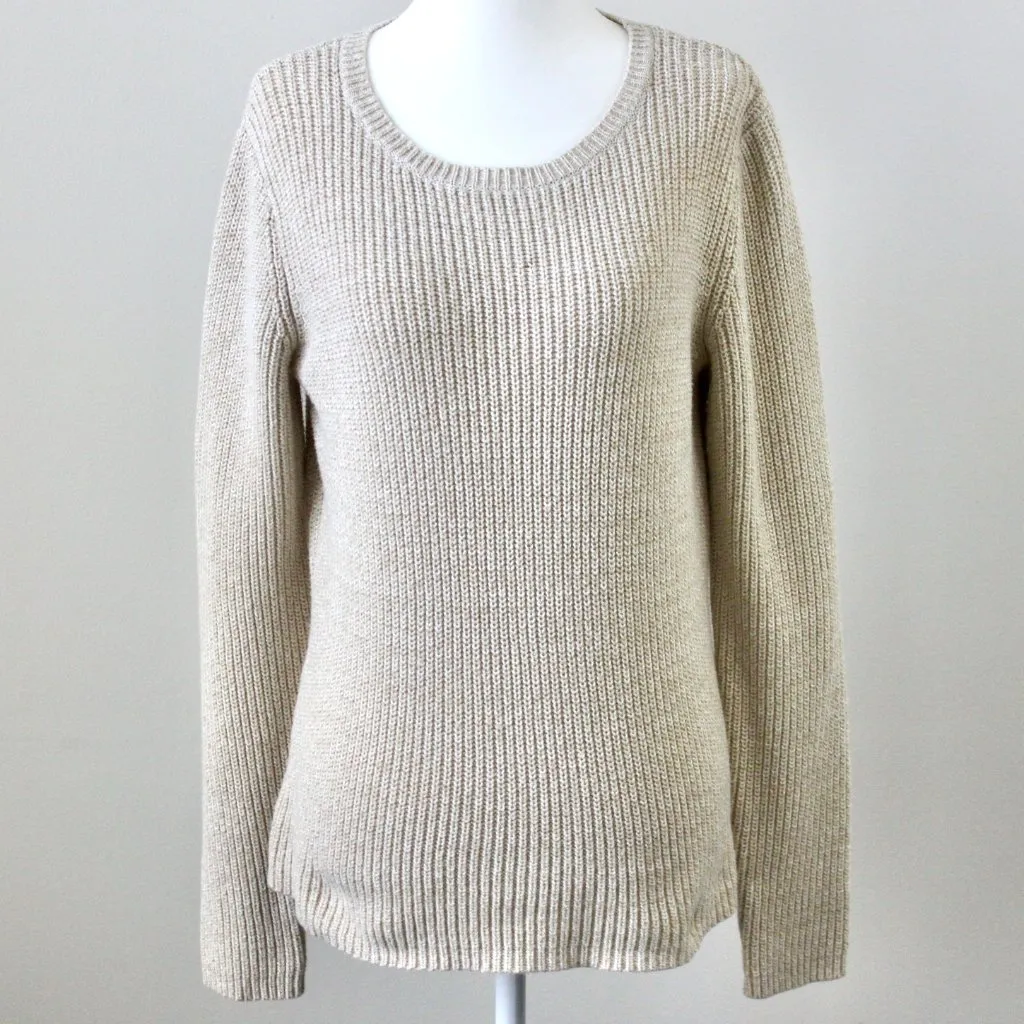 Charter Club Cream Metallic Cowl Neck Long-Sleeve Winter Fall Sweater Medium - Image 6