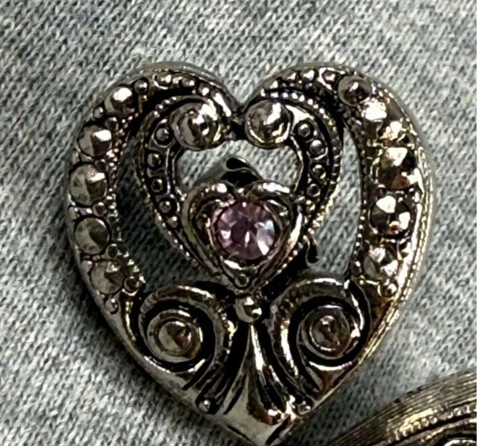 Vintage Heart Pierced Post Earrings Rhinestone & Silver Tone Metal Design - Image 3