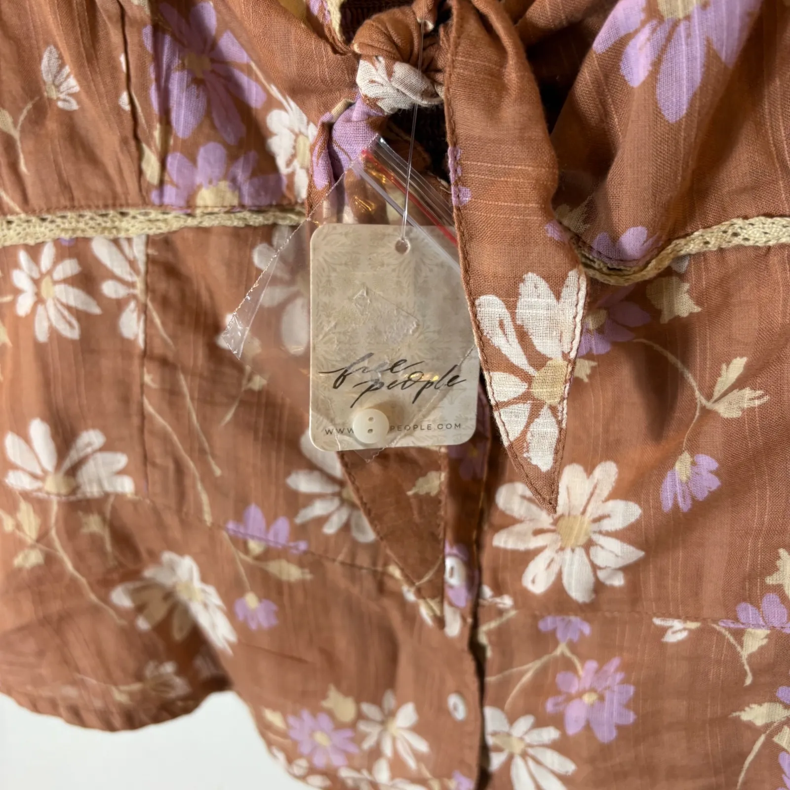 Free People Call Me Baby Cap Sleeve Button Up Shirt in Meerkat Combo Size Large - Image 6