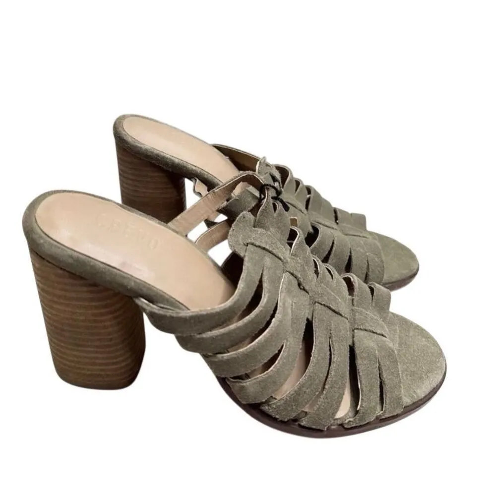 Crevo Hazelle Block Heel Mules Size 7.5 Sage Slip On Leather Suede Sandal Green - Image 2