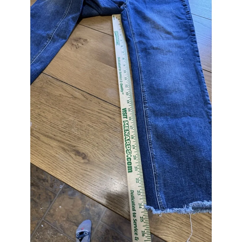 Risen High Rise Raw Hem Blue Ankle Straight Leg Jeans Women Size 13 Style# 1085 - Image 6