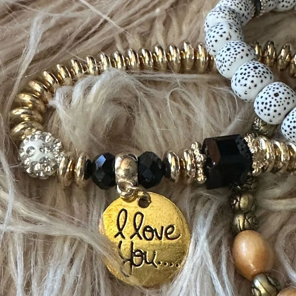 Beaded I Love You Bracelet Trio 🎅🏼Great Stocking Stuffer Gold - Image 8