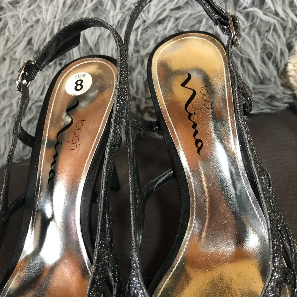 NWOT TOUCH OF NINA Black Silver Glitter Heels S8 - Image 3