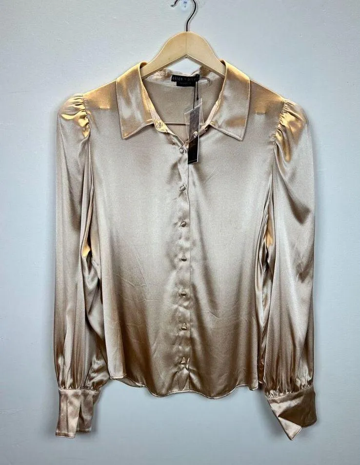 Alice + Olivia Women's Nadine CL000023005 Size XL Almond Puff Sleeve Blouse NWT - Image 4