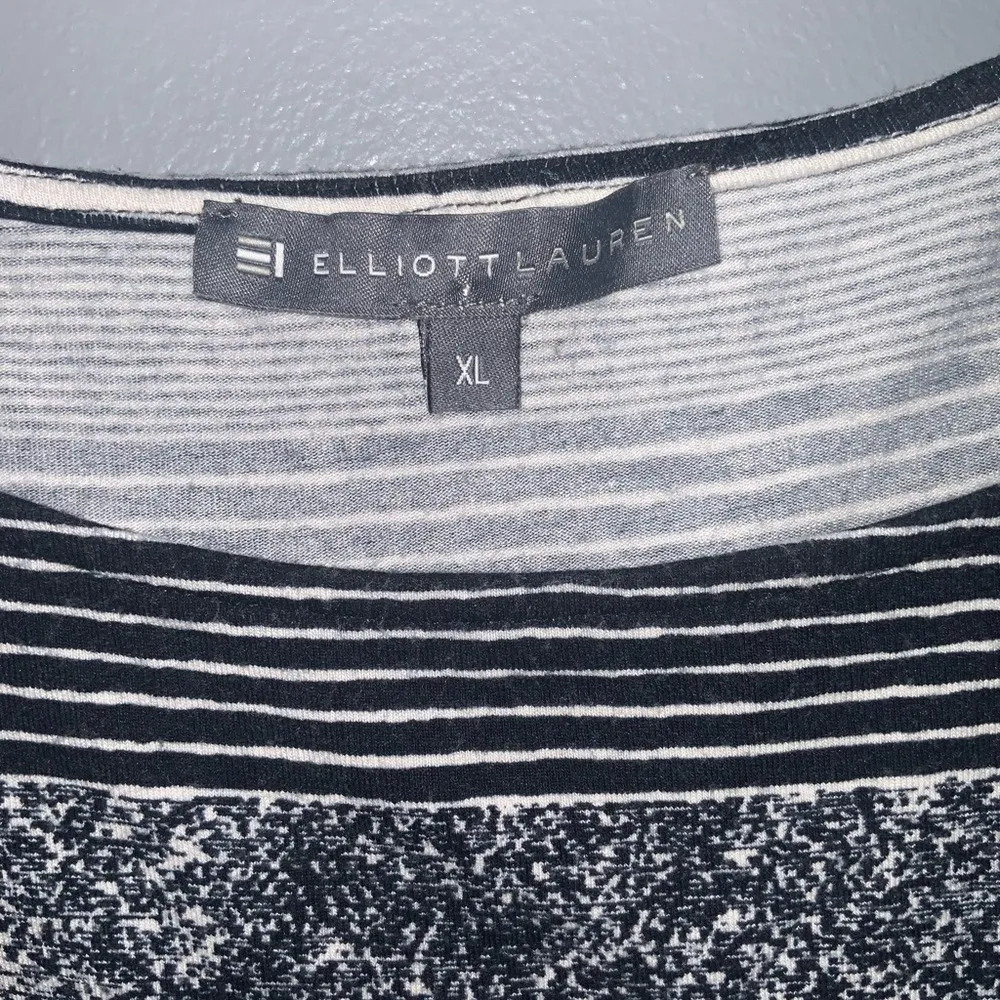 Elliot Lauren Navy Blue Striped Tie Sides Bat Wing Sleeves Casual Stretch Top XL - Image 6