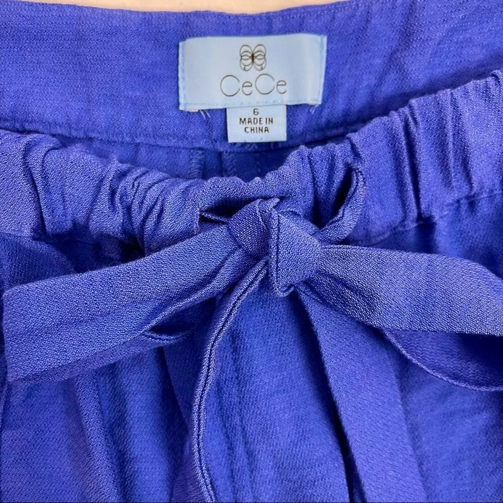 CeCe Paper Bag Shorts Relaxed Fit Pull On Elastic Tie Waist Pockets Blue Size 6 - Image 3