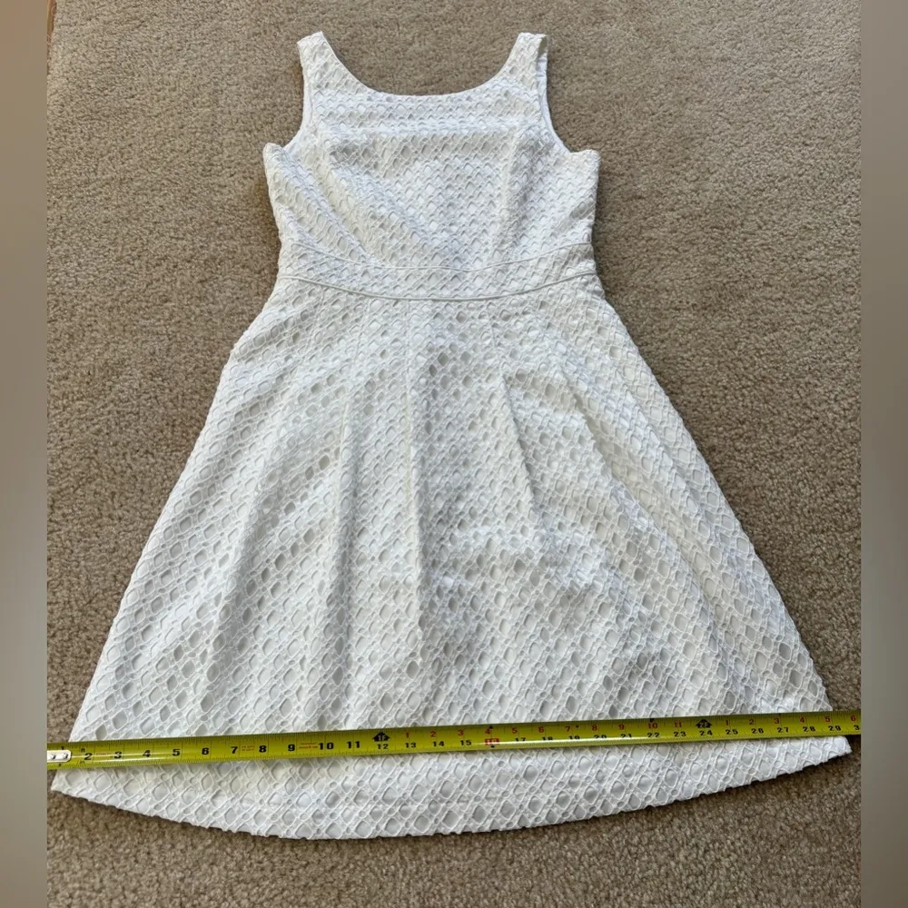 WHBM Dress Women's 6 White Solid 100% Cotton Crochet Pockets Fit Flare Pockets - Image 13
