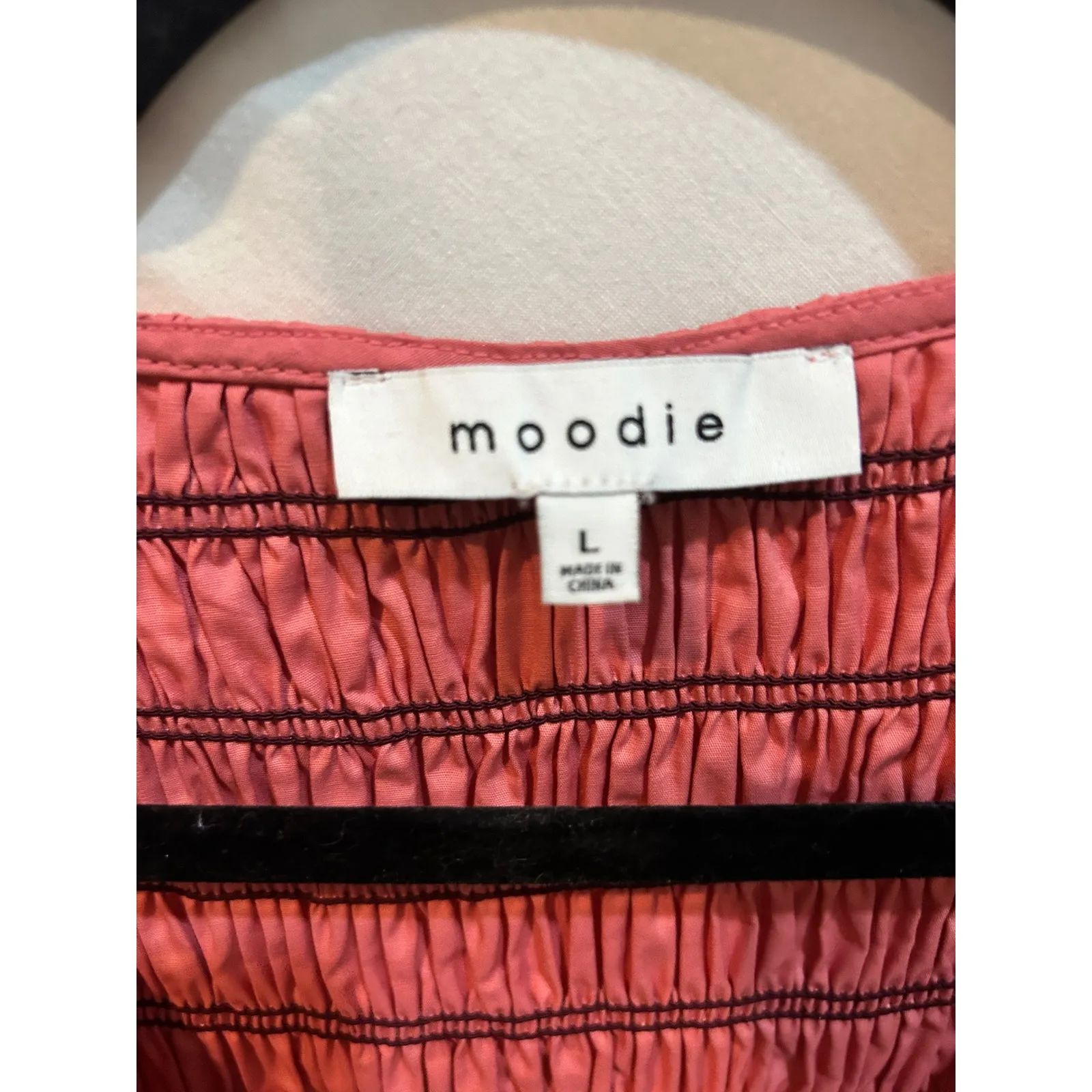 Moodie Womens Dress Size L Pink Smocked Puff Sleeve‎ Midi Casual Size L - Image 6