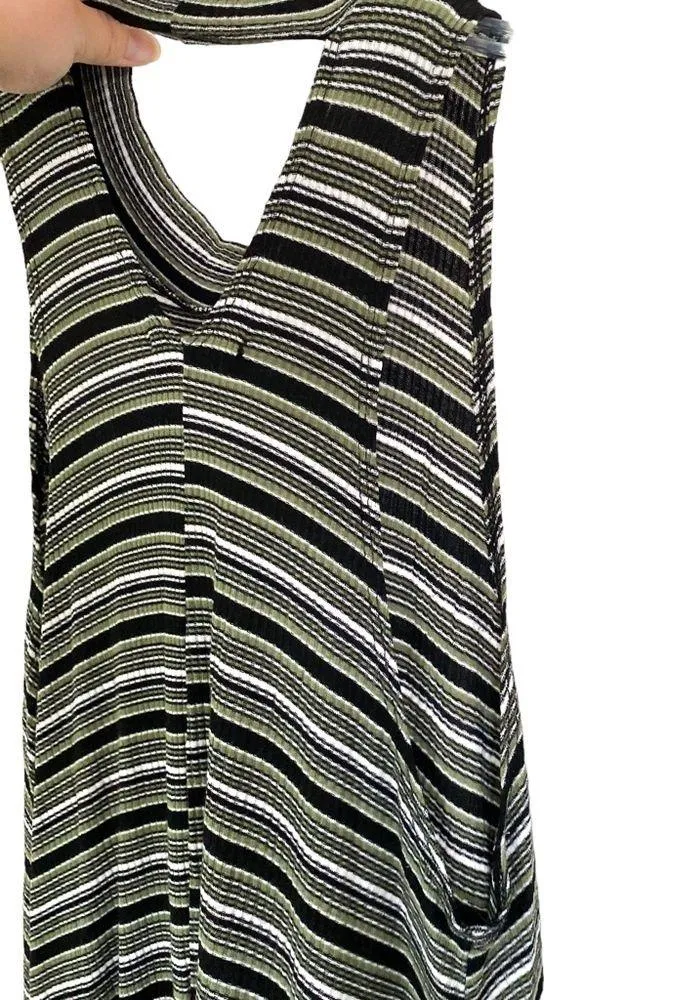 Ginger G Green Black Striped High Neck Jersey Midi Sleeveless Dress Size Medium - Image 3