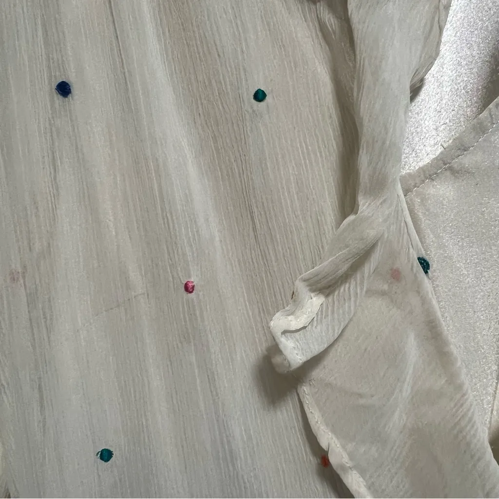 Anthropologie Ranna Gill Chiffon
Wrap Dress Belted Ruffle Hem
Cream, Size Small - Image 6