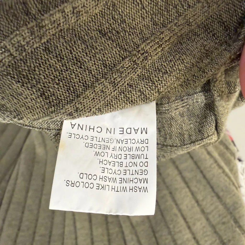 Olive Green Floral Patchwork Lace Long Sleeve Ribbed Blouse XL - Image 13