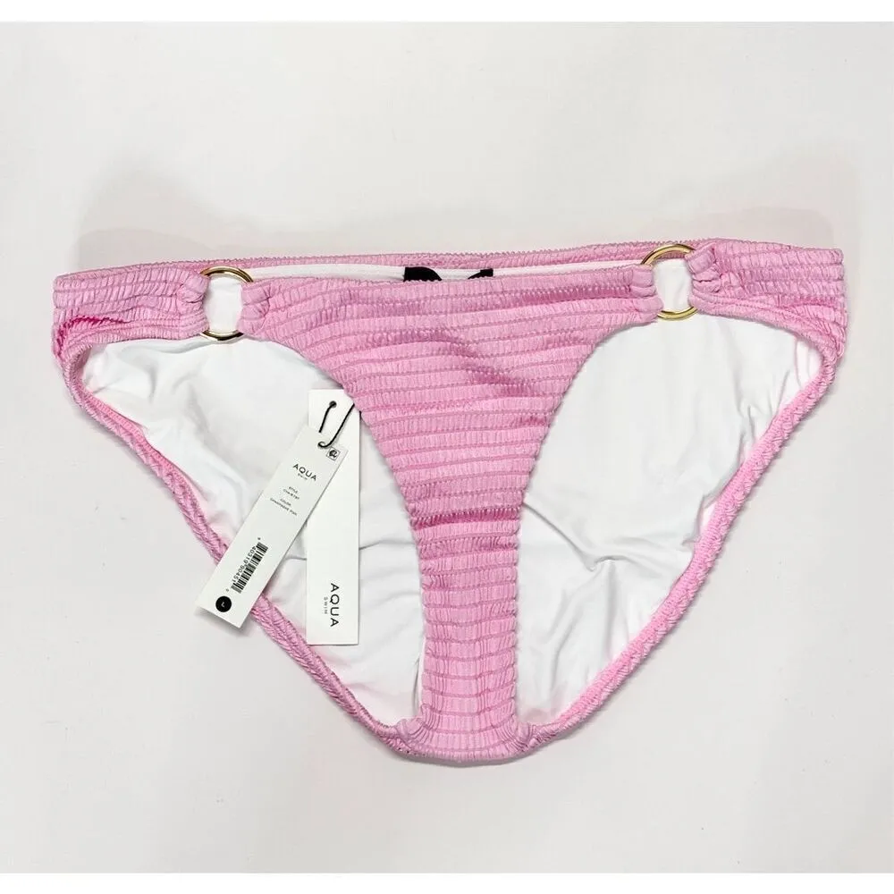 AQUA Ribbed Bikini Bottom Swimwear in Pink Size Large NEW - Image 3