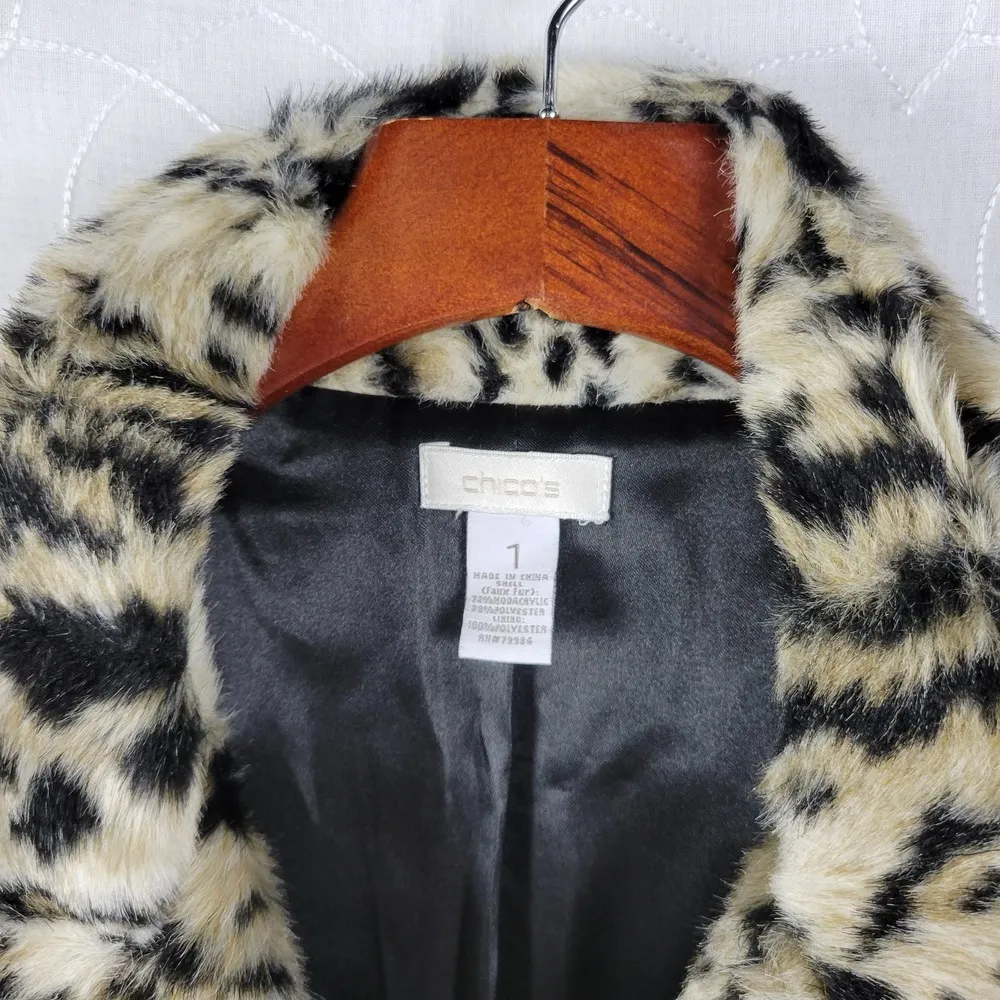 Chico's Womens Jacket Size 1 Cream Black Luxe Cheetah Print Aminal Faux Fur Coat - Image 9