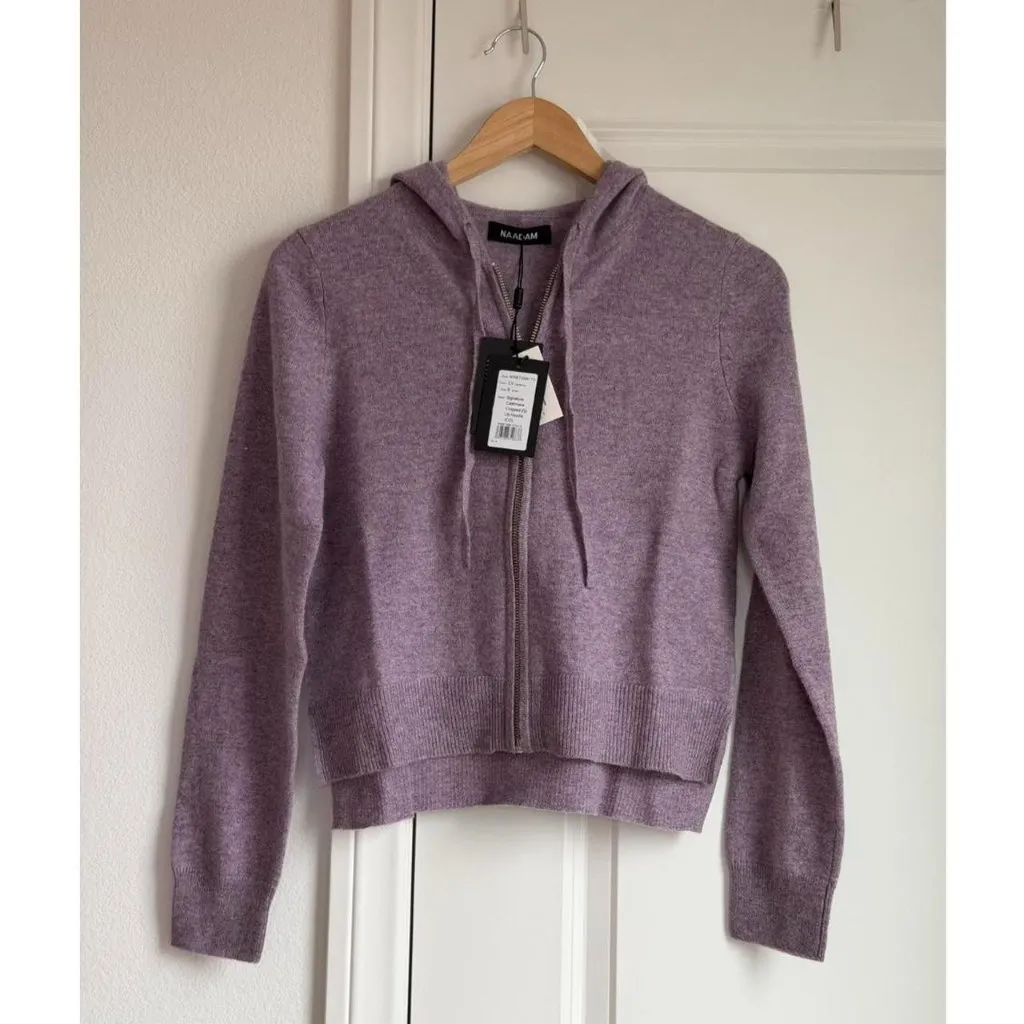 Naadam Signature Cashmere Cropped Zip Up Hoodie in Lavender, Size Small - Image 7