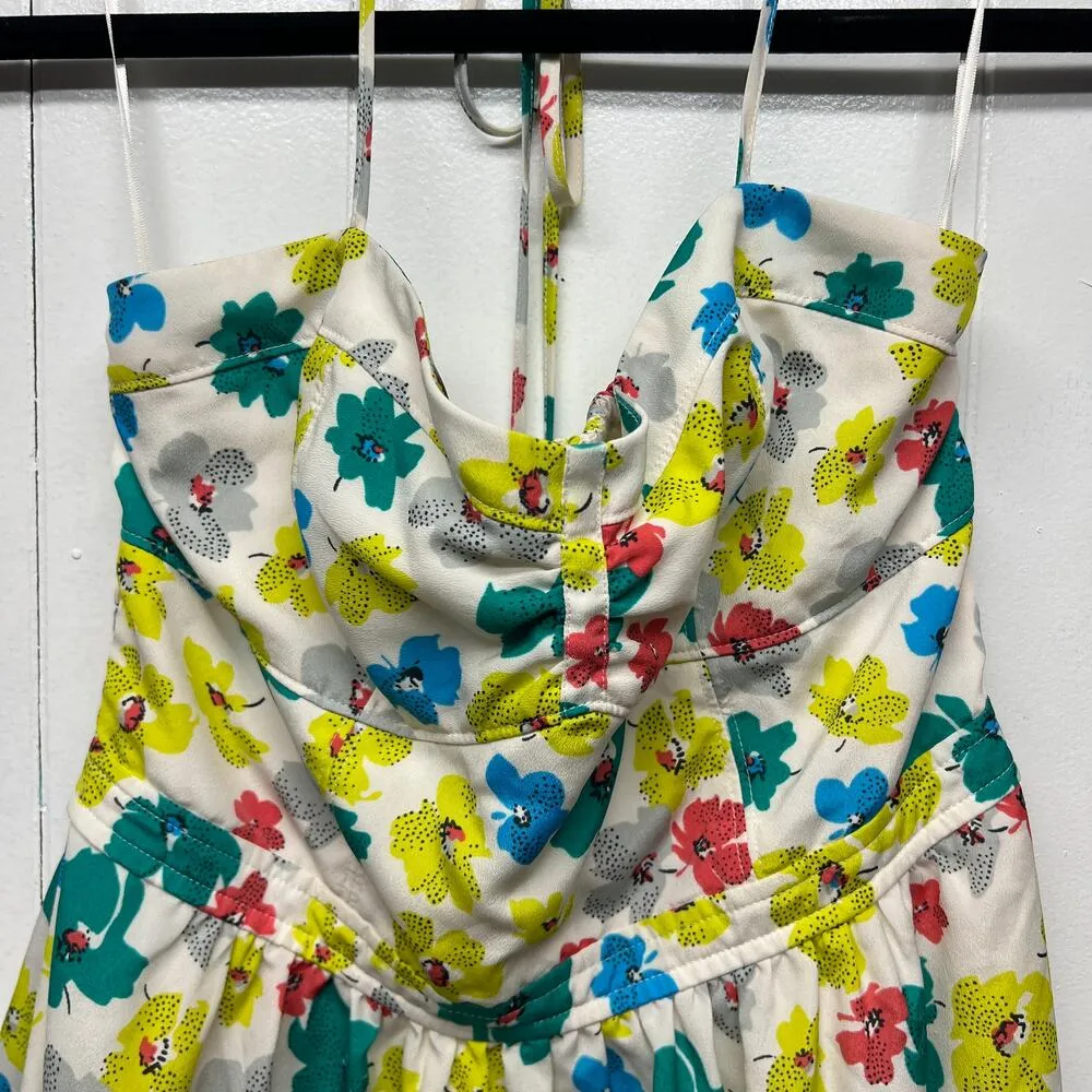 American Eagle Womens Vibrant Floral Halter Mini Dress Size 6 Pockets High Waist - Image 3
