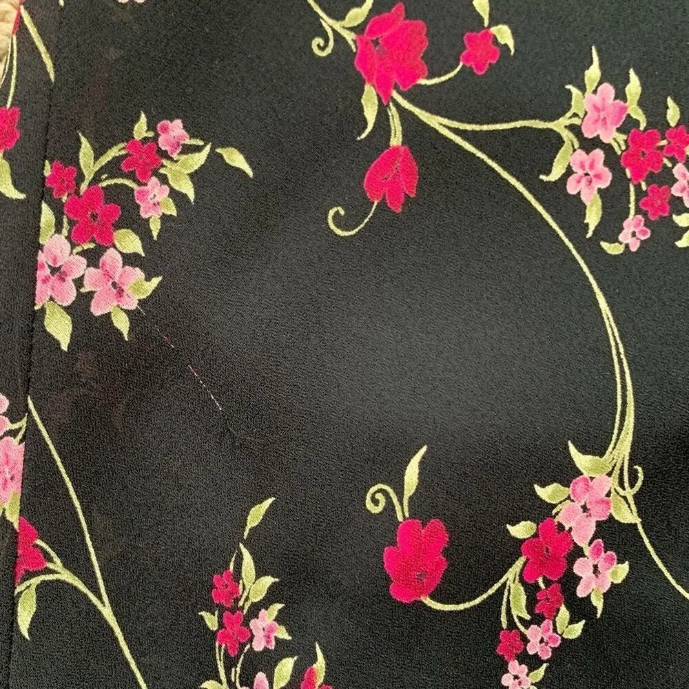 Vintage 90s All That Jazz Dress Black Hot Pink Floral Lace Trimmed Sleeveless Black - Image 10