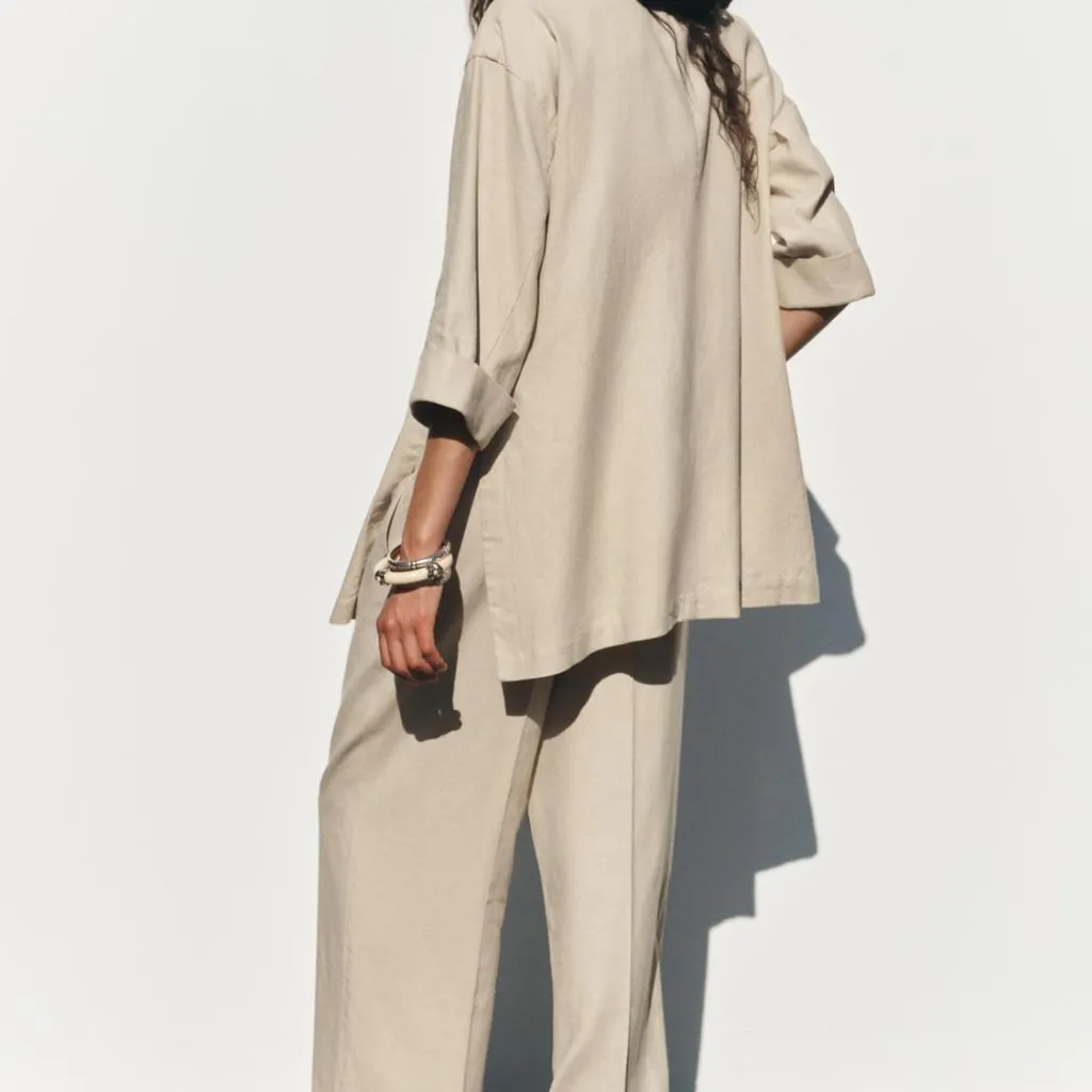 NWT ZARA LINEN BLEND DOUBLE BREASTED BLAZER BLOGGERS FAVE LIGHT BEIGE - Image 7