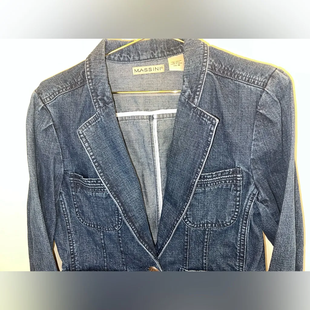 Y2K Massini Denim Blazer Jacket Fitted Jean Jacket Size M - Image 5