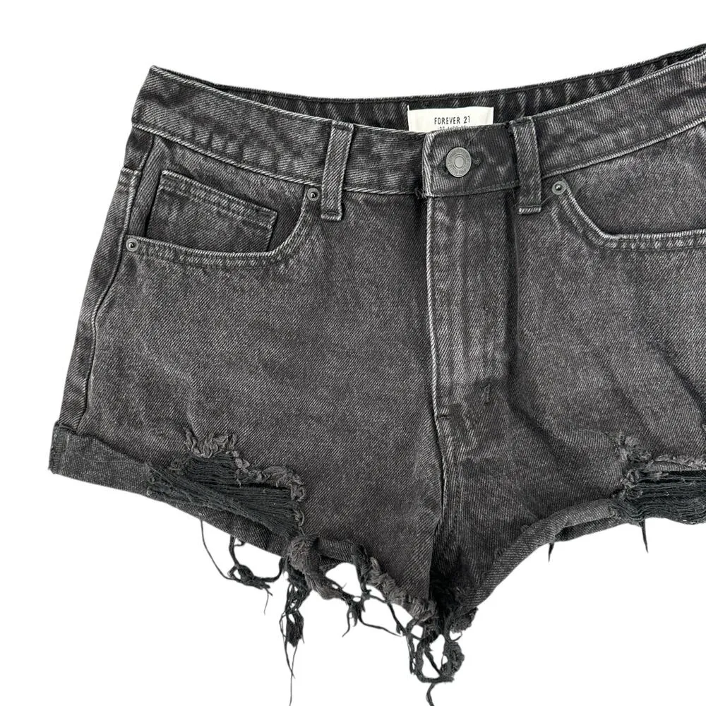 Forever 21 Black Distressed Cut-Off Shorts US 27 Waist Casual Summer Trashed - Image 3