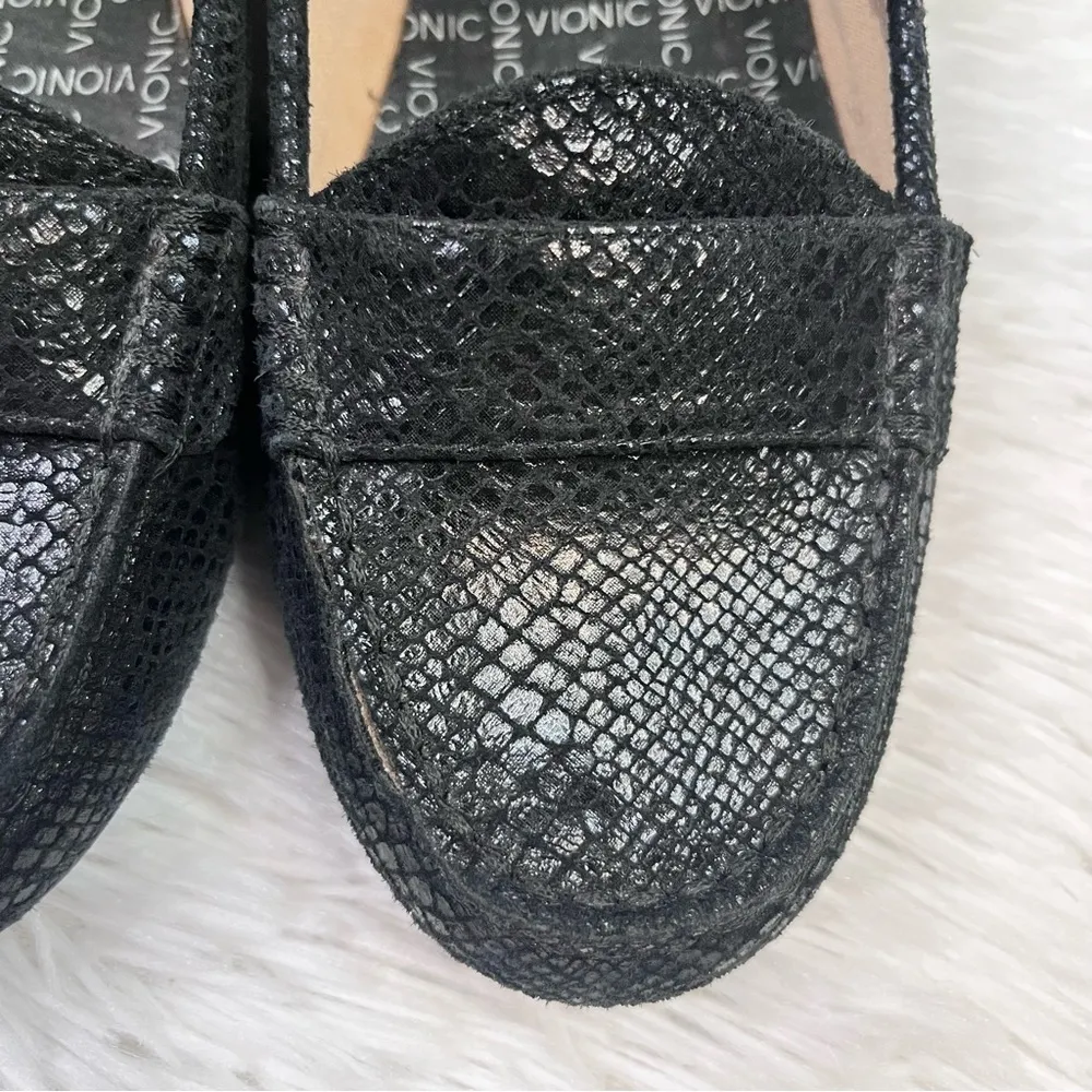 VIONIC Larrun Black Leather Snakeskin Print Slip On Loafers 7 - Image 5