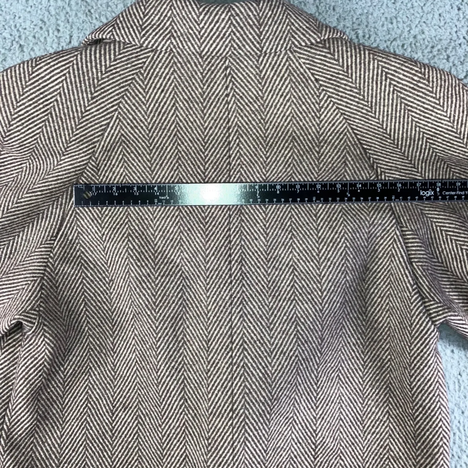 Vintage Herringbone Double Breasted Full Length 100% Wool OverCoat Women 10 Brown - Image 6