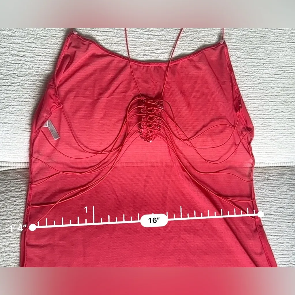 Victoria's Secret Red Sheer Open Back Sexy Chemise Lingerie Rhinestone Strap XL - Image 5